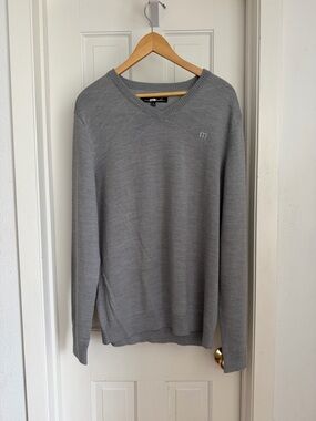 Travis Mathew Men's Gray V-Neck Sweater - Subtle Texture Merino Wool